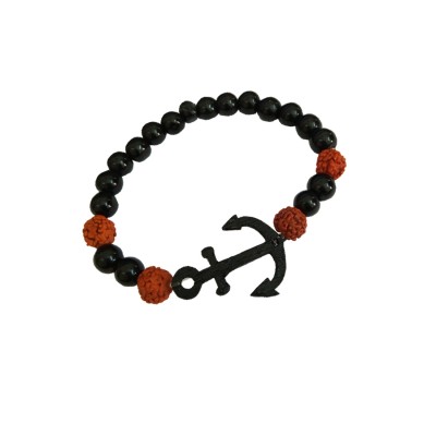 Ship Anchor Rudraksha Black Quartz Bracelet By Menjewell